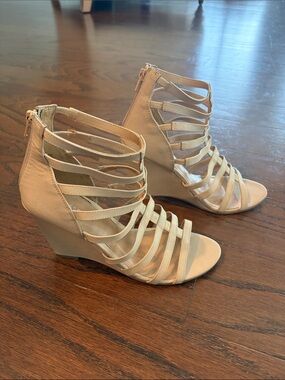 Express Cream Strappy Wedge Sandals